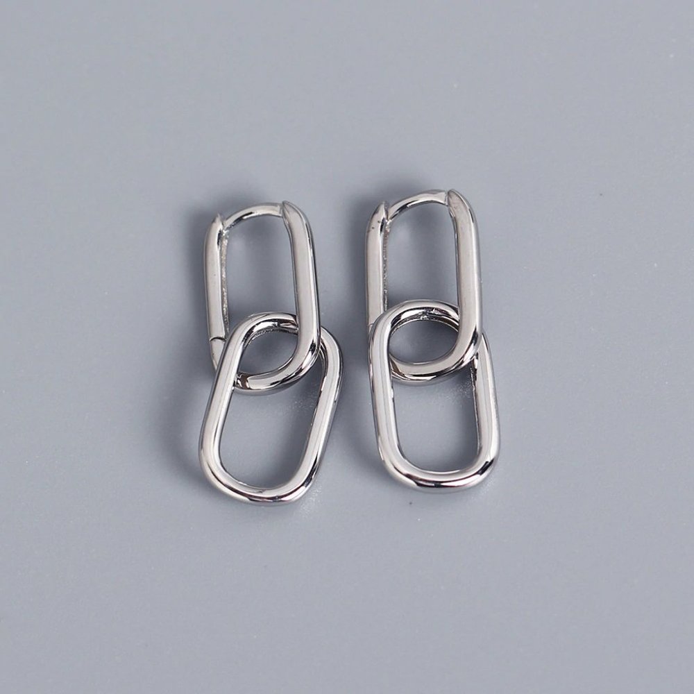 *NEW 925 Sterling Silver Double Oval Hoop Earrings - Picture 6 of 10